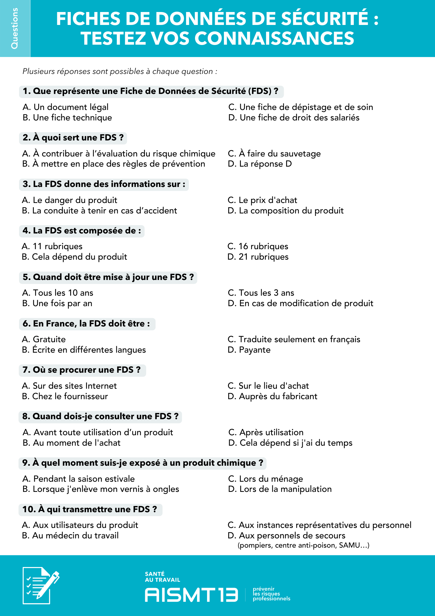 Fiches données de sécurité quiz AISMT13