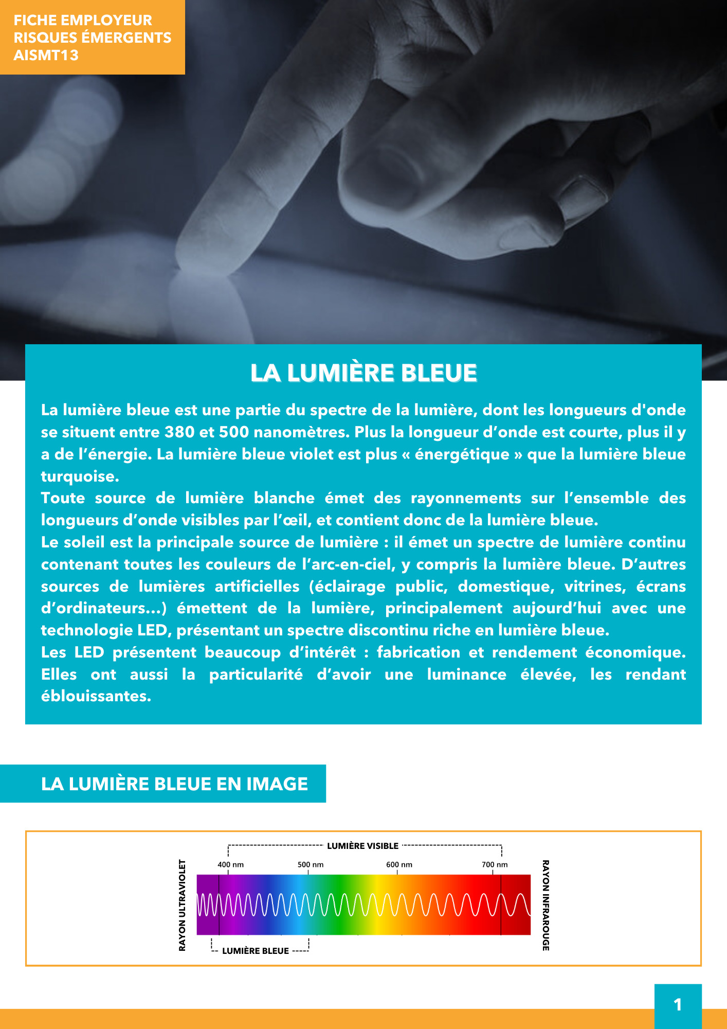 Lumière bleue Fiche employeur Risques émergents AISMT13