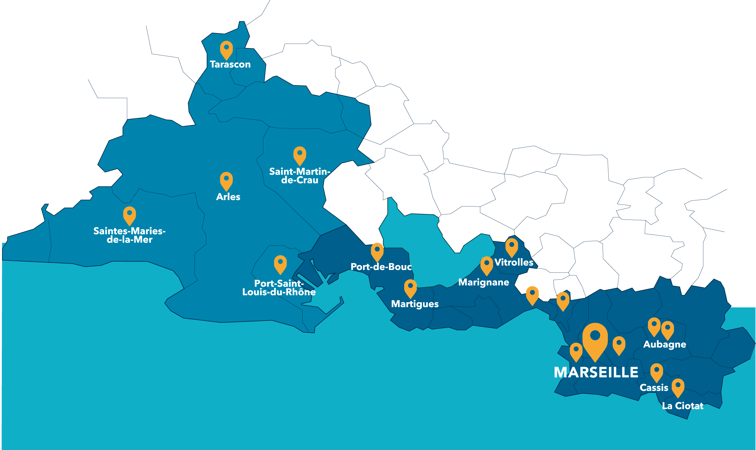 Cartographie des centres AISMT13 service de prévention et de santé au travail dans les Bouches-du-Rhône