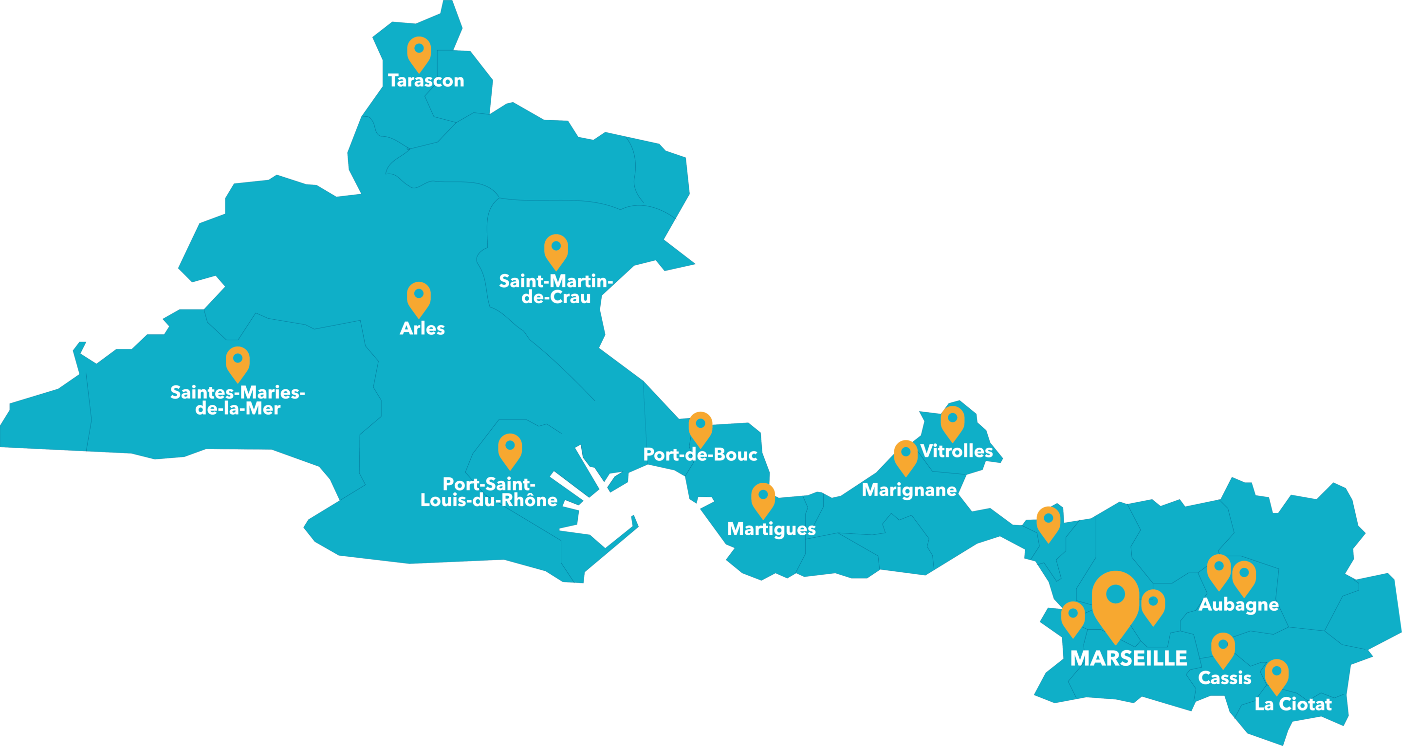 CartoAISMT13-2025-Nom des centres-FondBlanc Cartographie des centres AISMT13 service de prévention et de santé au travail dans les Bouches-du-Rhône